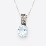 Sky Blue Topaz Necklace - Genuine Topaz Pendant - Gold Tribal Necklace