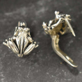 Silver Frog Earrings - Cute Amphibian Earrings - Unique Animal Earrings