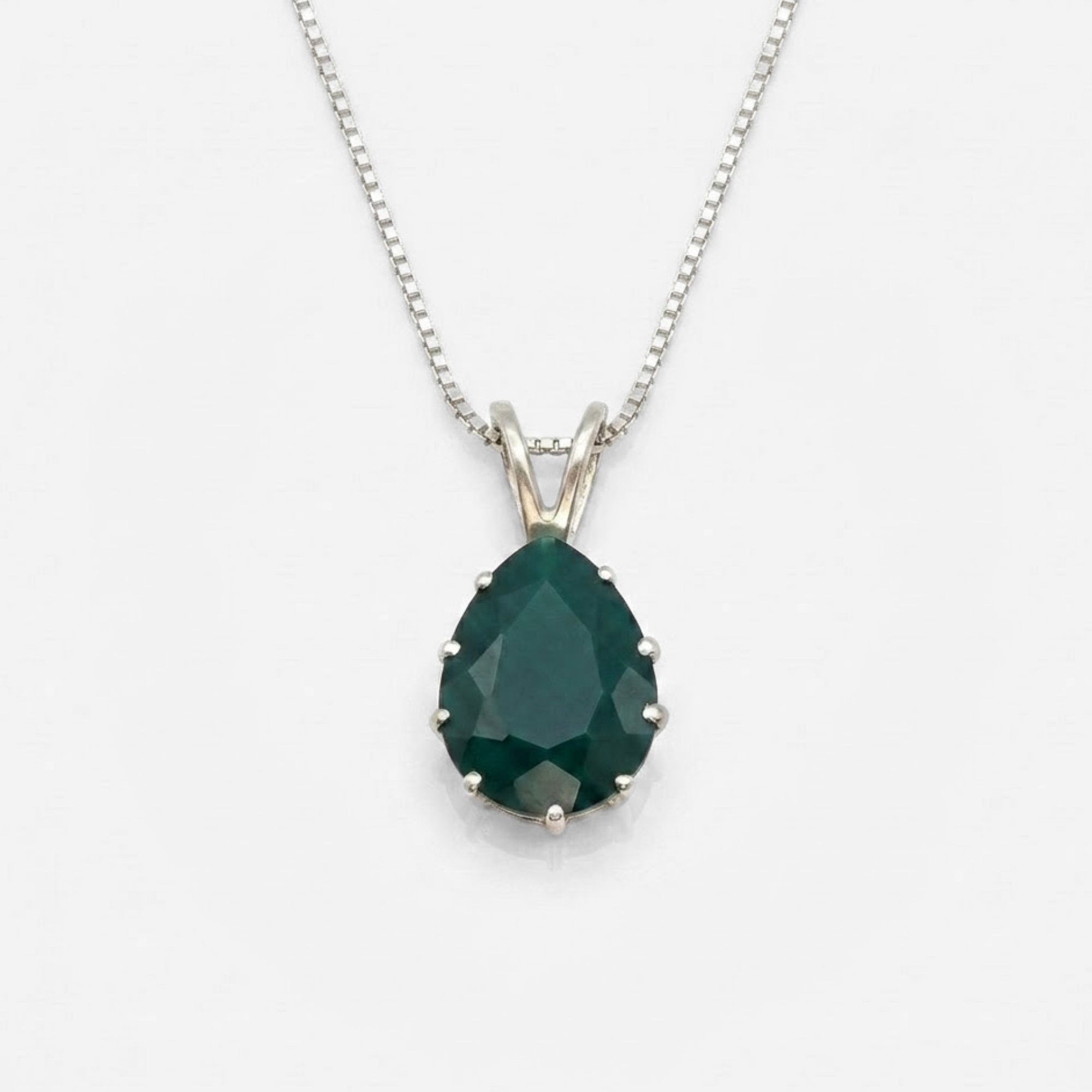 Created Emerald Pendant made in 925 Sterling Silver with Pear Created Green Emerald in Prong setting, May Birthstone gift idea, symbolizes, ideal for everyday wear and perfect for birthday gifting and special occasions.