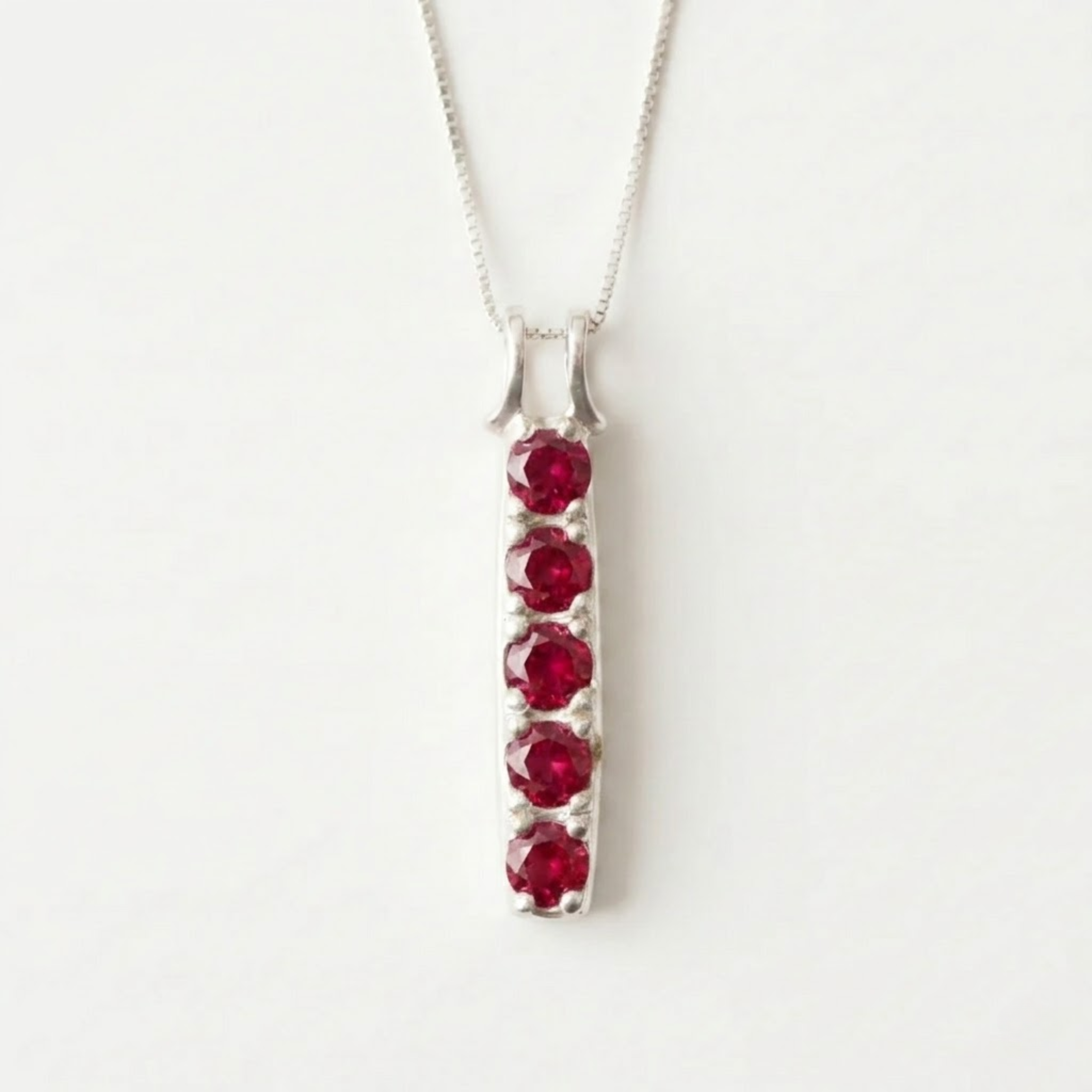 Created Ruby Pendant made in 18k Sterling Silver with Round Created Red Ruby in Prong setting, July Birthstone gift idea, symbolizes nobility, purity, and passion, ideal for everyday wear and perfect for birthday gifting and special occasions.