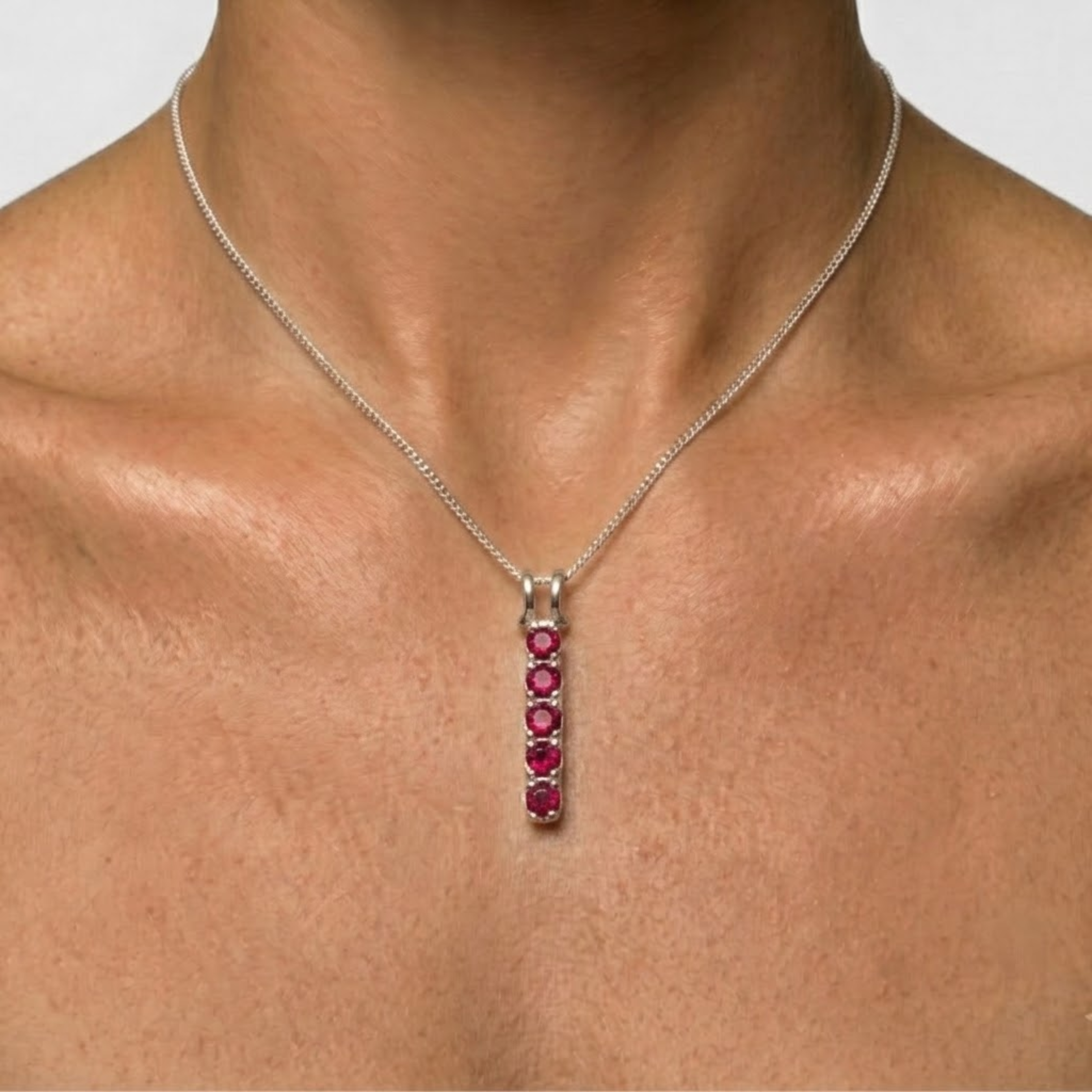 Elegant 18k Sterling Silver Ruby Pendant with Round Created Red Ruby, perfect for July birthdays and special occasions.