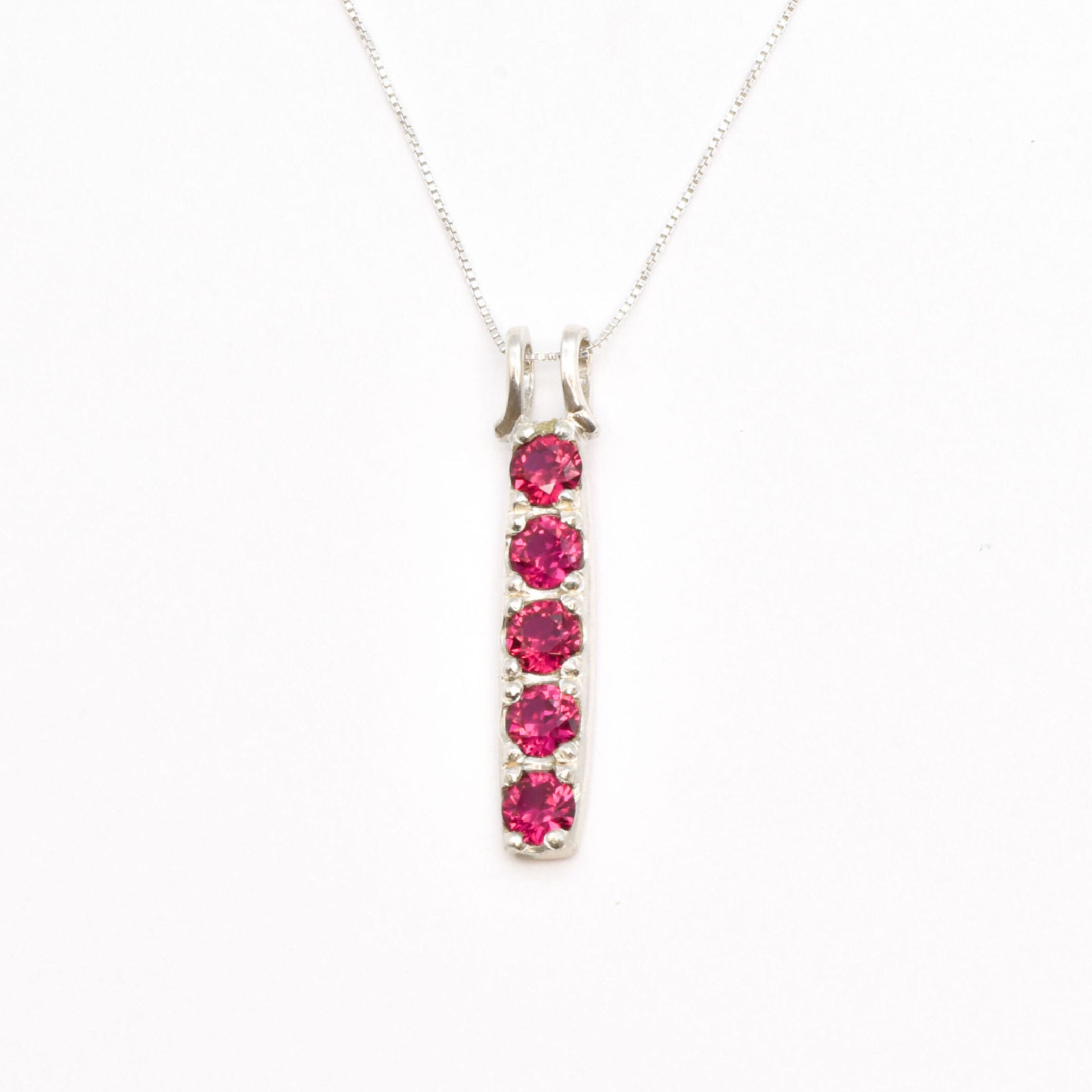 Created Ruby Pendant made in 18k Sterling Silver with Round Created Red Ruby in Prong setting, July Birthstone gift idea, symbolizes nobility, purity, and passion, ideal for everyday wear and perfect for birthday gifting and special occasions.