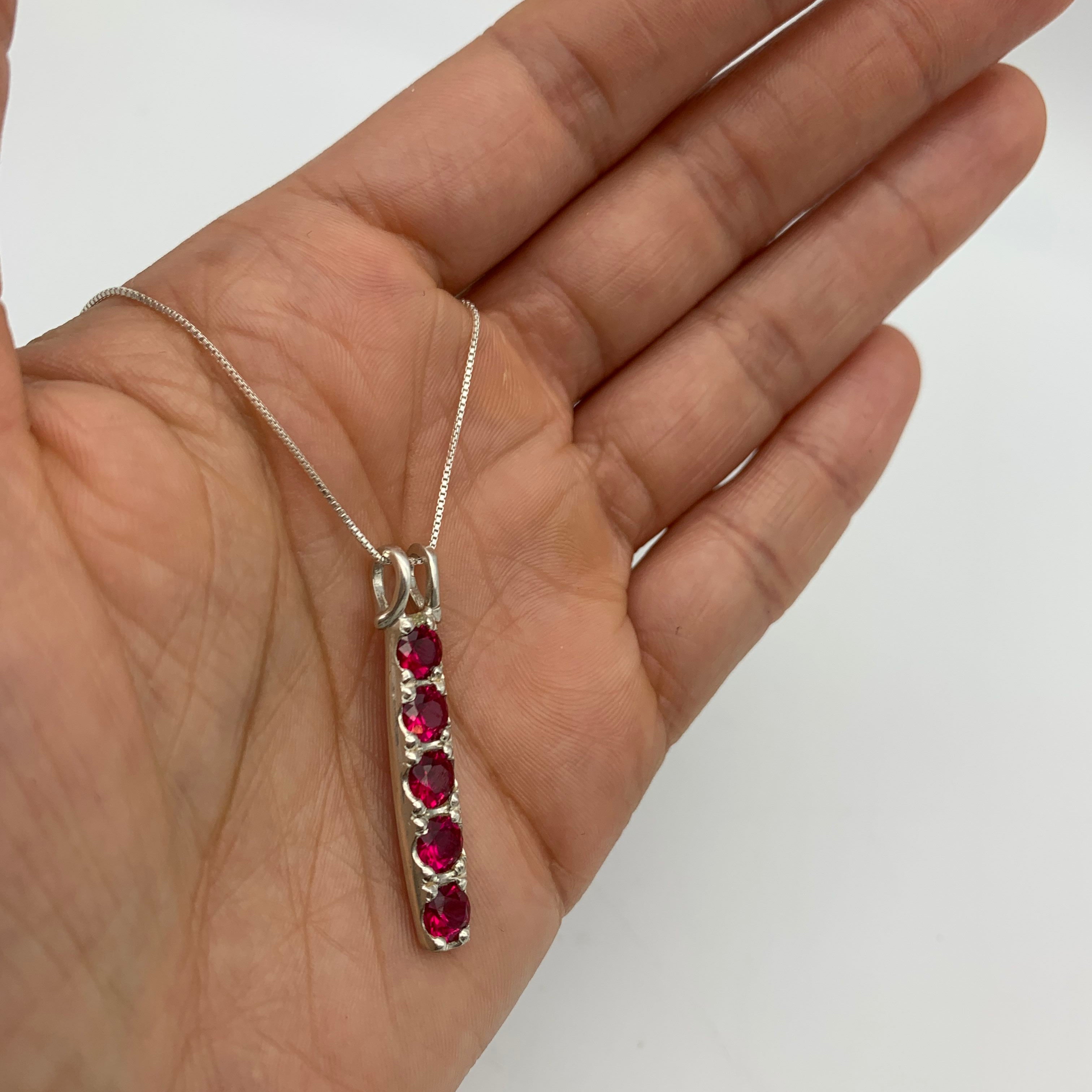 Elegant 18k Sterling Silver Ruby Pendant with Round Created Red Ruby, perfect for July birthdays and special occasions.