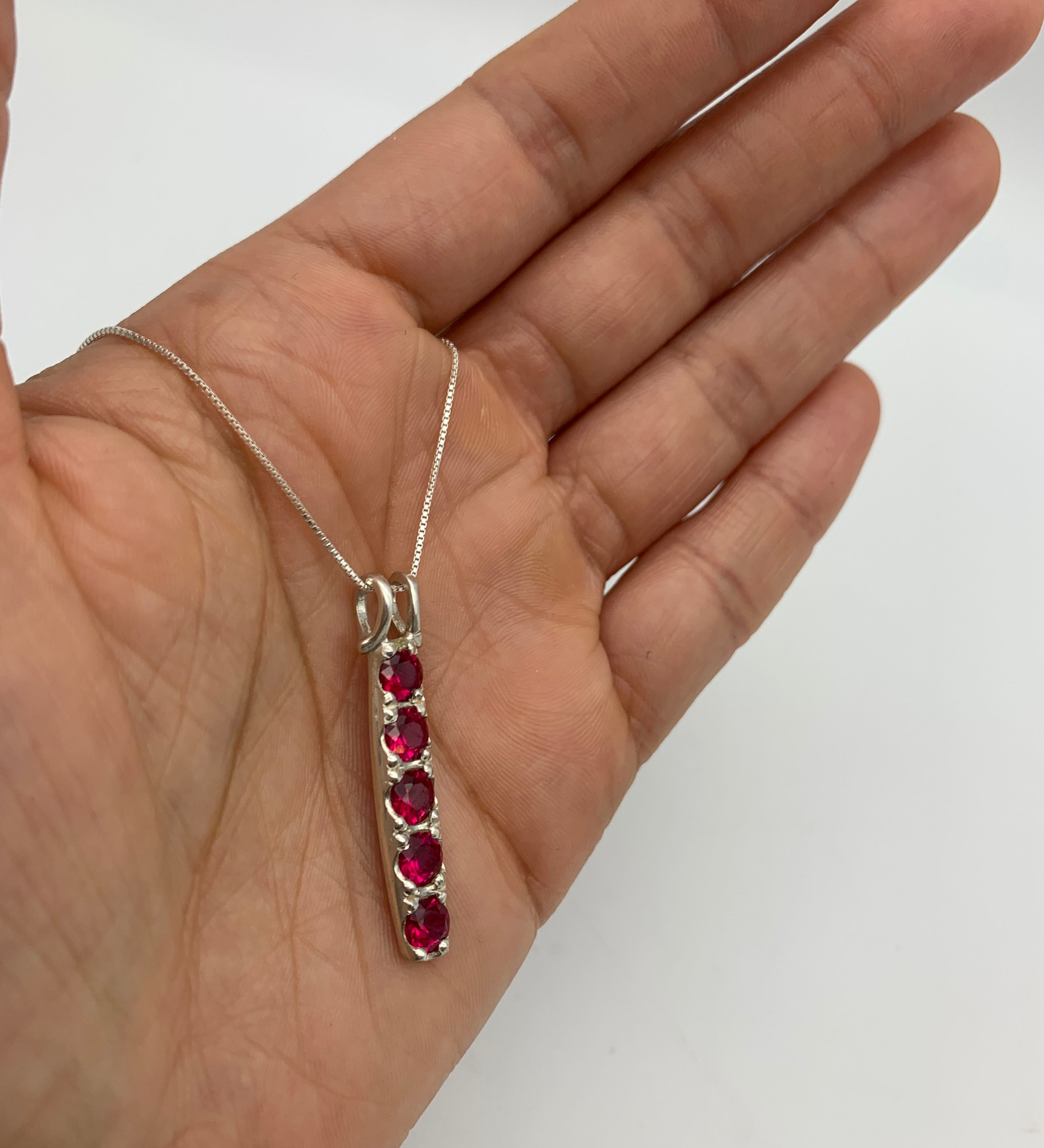 Elegant 18k Sterling Silver Ruby Pendant with Round Created Red Ruby, perfect for July birthdays and special occasions.