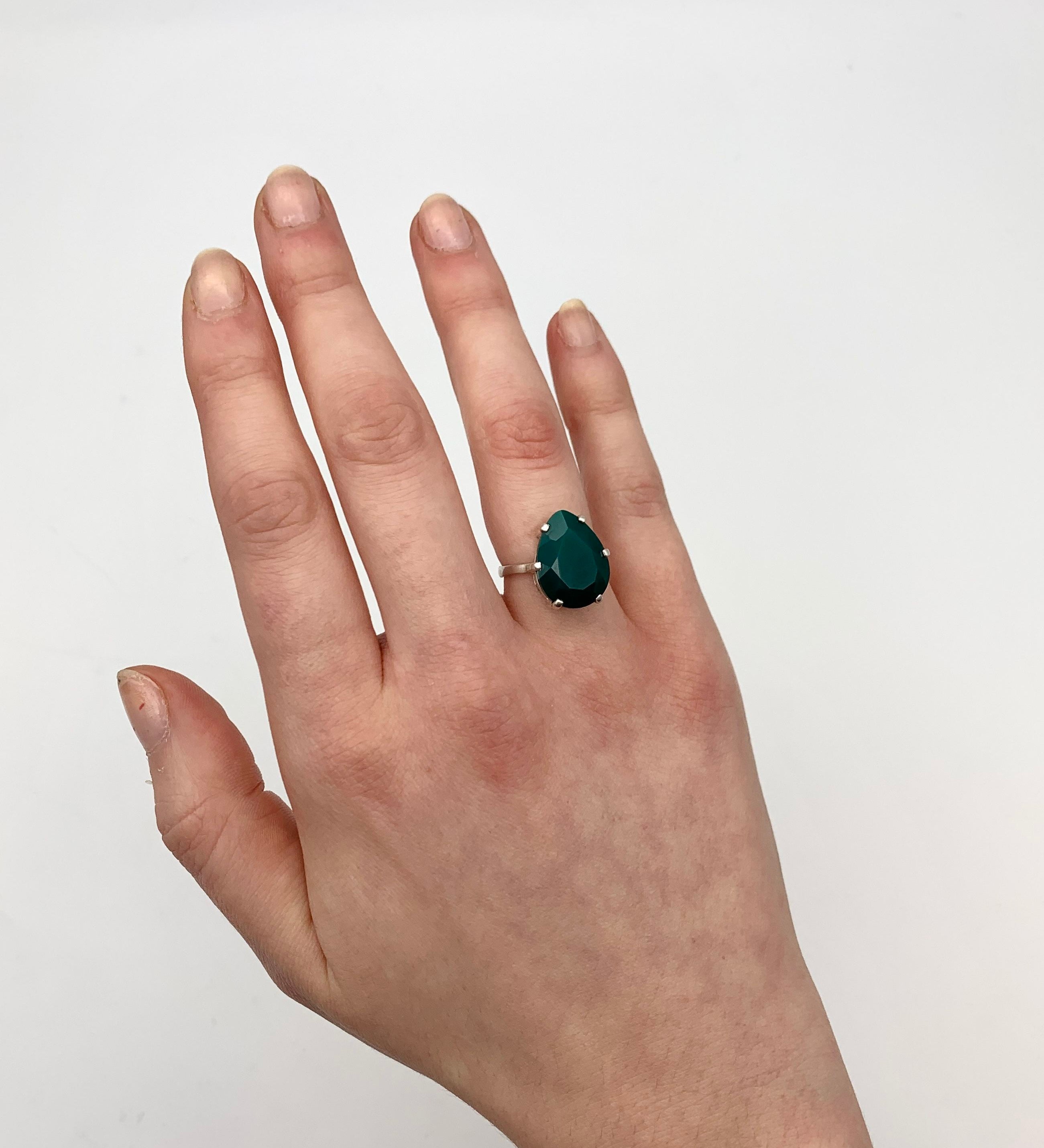 Elegant 925 Sterling Silver ring featuring a prong-set Created Green Emerald, perfect for birthdays and everyday wear.