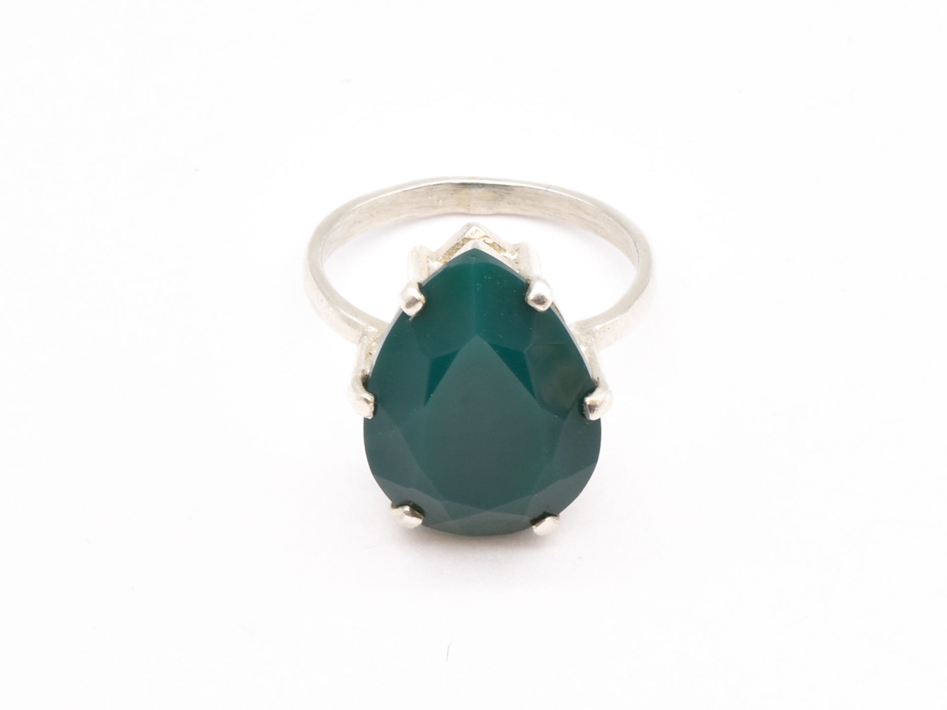 Created Emerald Ring made in 925 Sterling Silver with Pear Created Green Emerald in Prong setting, May Birthstone gift idea, symbolizes, ideal for everyday wear and perfect for birthday gifting and special occasions.