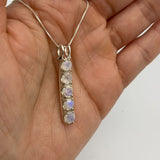 Moonstone Silver Necklace - Natural Moonstone Pendant - Vertical Moonstone Necklace
