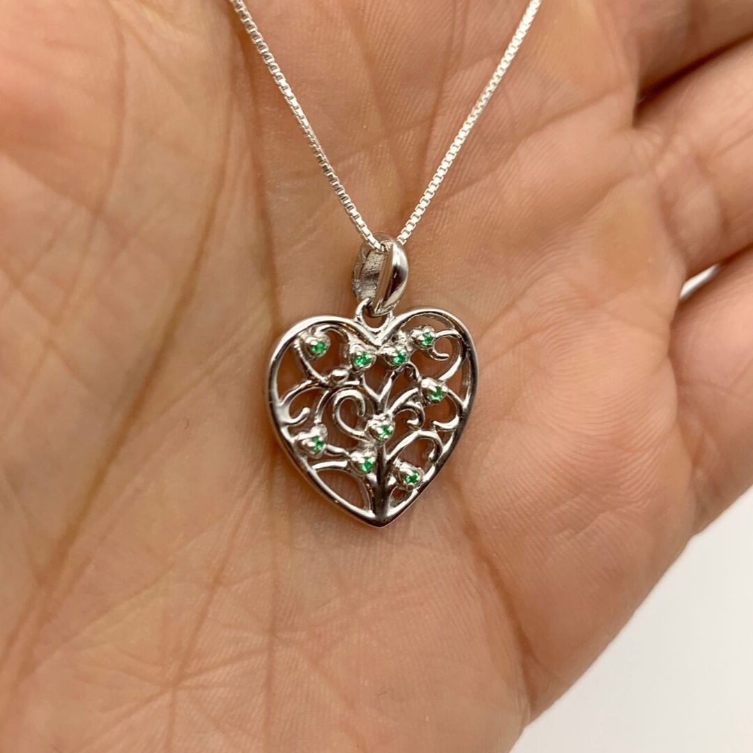 Elegant 925 Sterling Silver Emerald Pendant featuring a round Created Green Emerald, perfect for birthdays and special occasions.