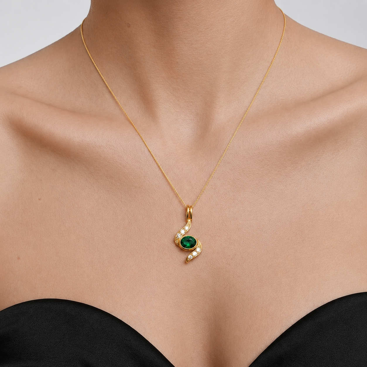 18k Gold Vermeil Emerald Pendant with Bezel Set Oval Green Emerald, May Birthstone, perfect for daily wear and special occasions.