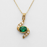 Created Emerald Pendant made in 18k Gold Vermeil with Oval Created Green Emerald in Bezel setting, May Birthstone gift idea, symbolizes, ideal for everyday wear and perfect for birthday gifting and special occasions.