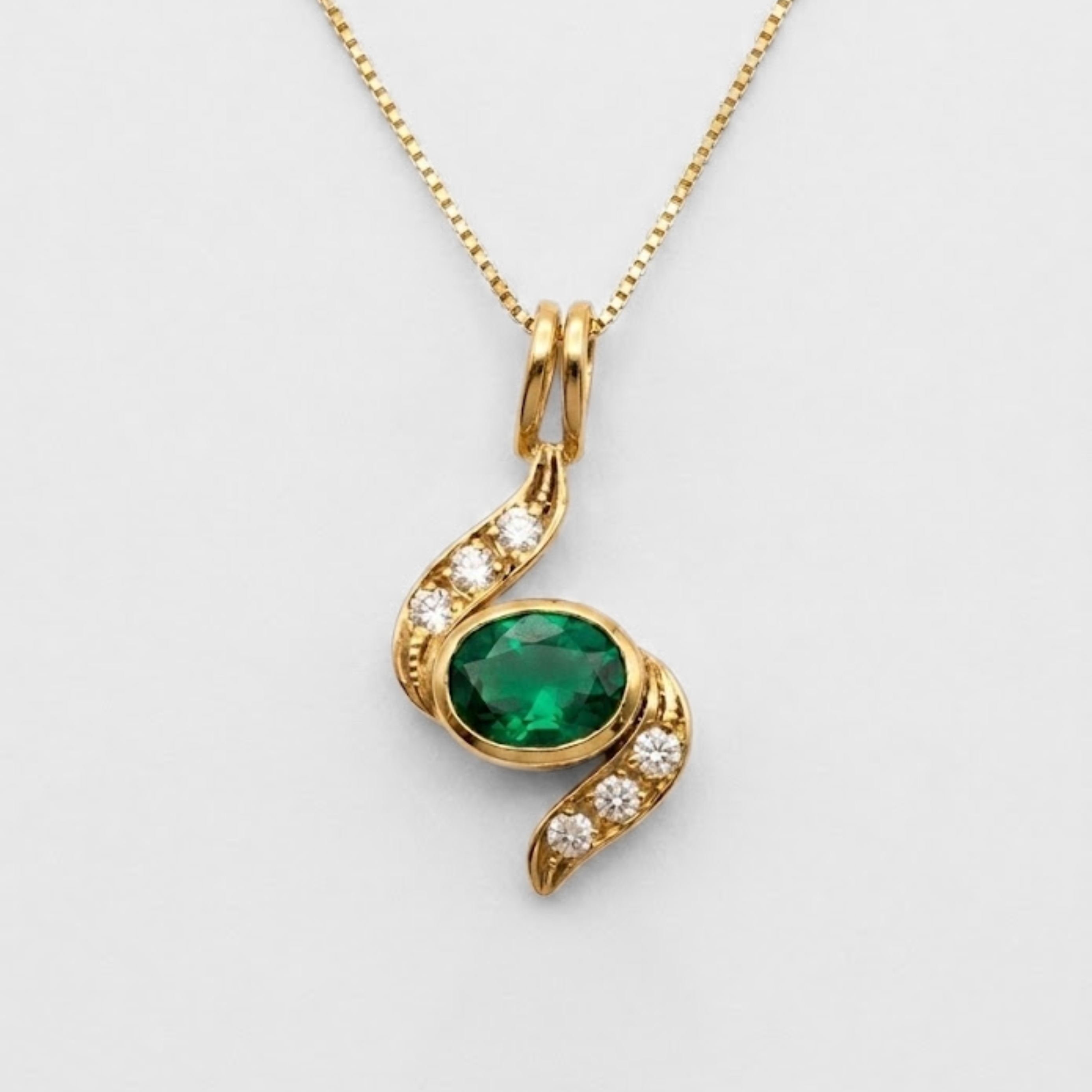 Created Emerald Pendant made in 18k Gold Vermeil with Oval Created Green Emerald in Bezel setting, May Birthstone gift idea, symbolizes, ideal for everyday wear and perfect for birthday gifting and special occasions.