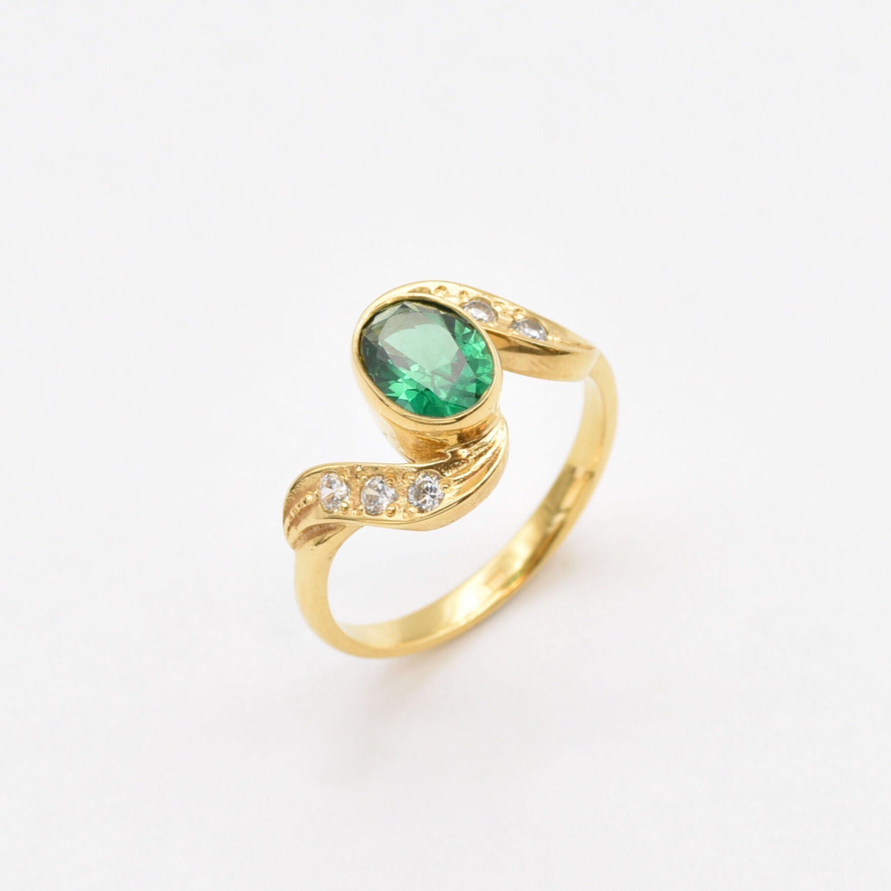 Elegant 18k Gold Vermeil Ring featuring an Oval Created Green Emerald, a stunning May birthstone ideal for daily wear.