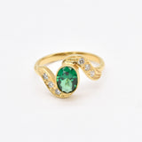 Gold Emerald Ring - Bypass Emerald Ring - Green Engagement Ring