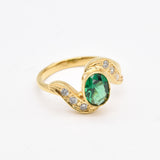 Gold Emerald Ring - Bypass Emerald Ring - Green Engagement Ring