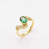 Gold Emerald Ring - Bypass Emerald Ring - Green Engagement Ring