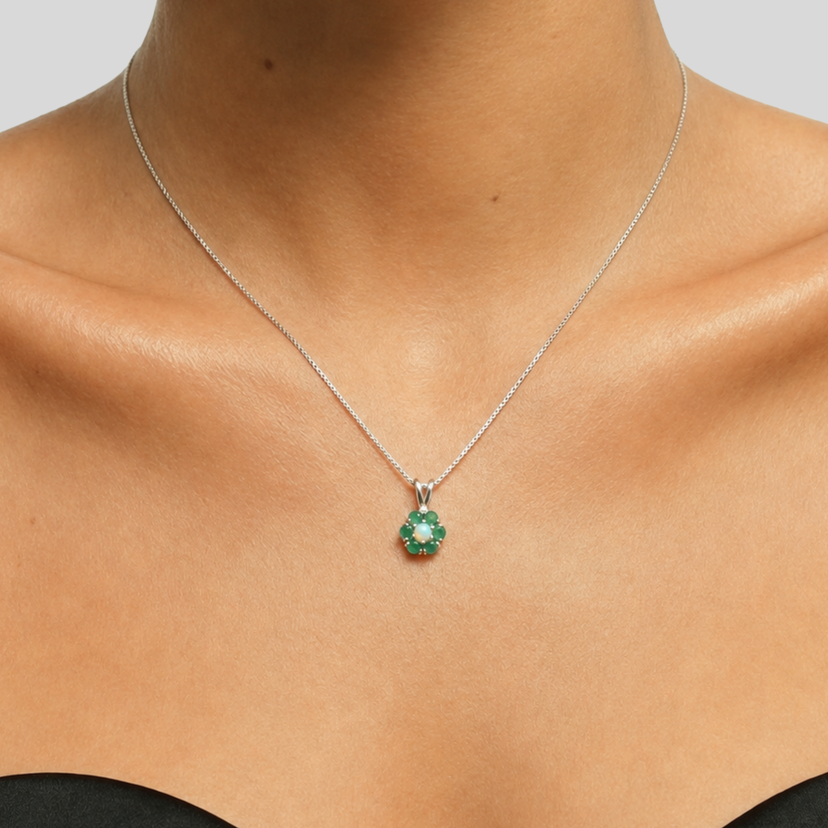 Elegant 925 Sterling Silver Natural Emerald Pendant with Cluster setting, perfect for May birthdays and meaningful gifts.