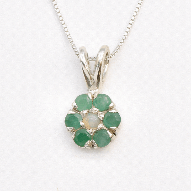 Natural Emerald Pendant made in 925 Sterling Silver with Round Natural Green Emerald in Cluster setting, May Birthstone gift idea, symbolizes growth, harmony, and deep emotional healing, ideal for everyday wear and perfect for birthday gifting and special occasions.