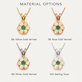 Daisy Opal Necklace - Natural Fire Opal Necklace - Natural Emerald Pendant