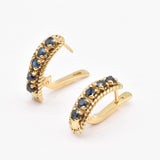 Genuine Sapphire Earrings - Gold Vertical Earrings - Blue Vintage Earrings