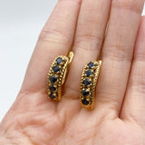 Genuine Sapphire Earrings - Gold Vertical Earrings - Blue Vintage Earrings