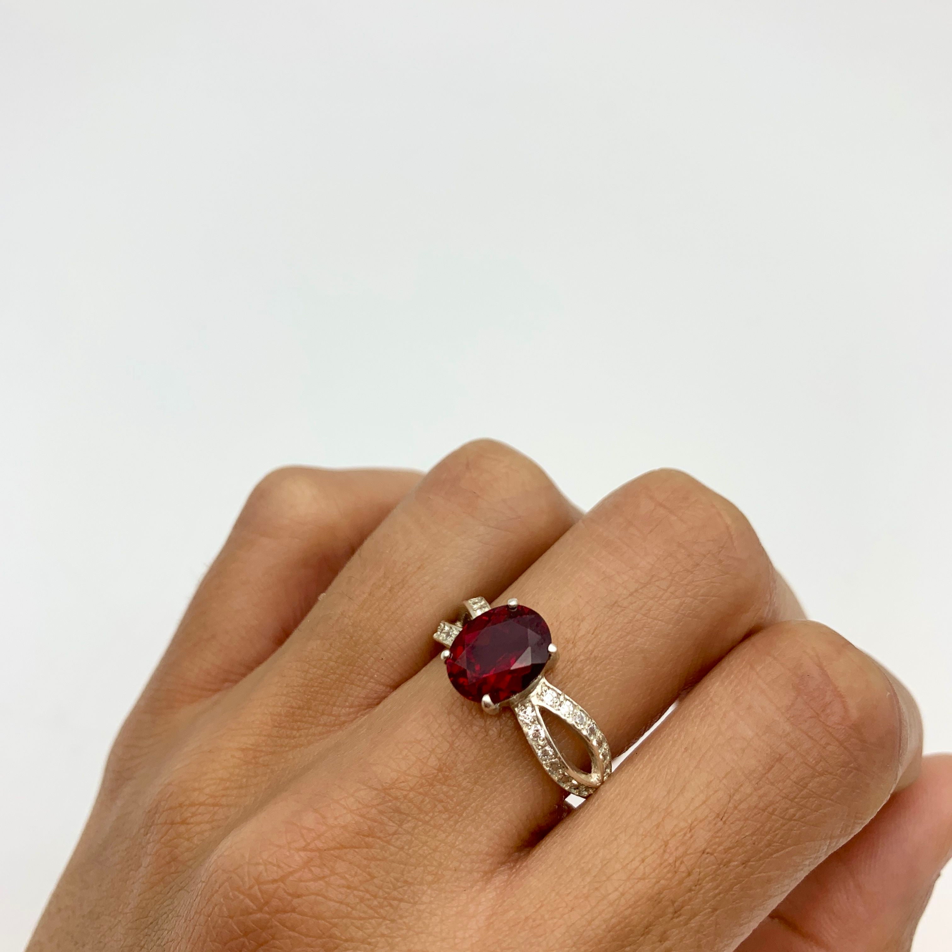 Elegant 925 Sterling Silver Ruby Ring with Oval Created Red Ruby, a stunning gift for birthdays and special occasions.