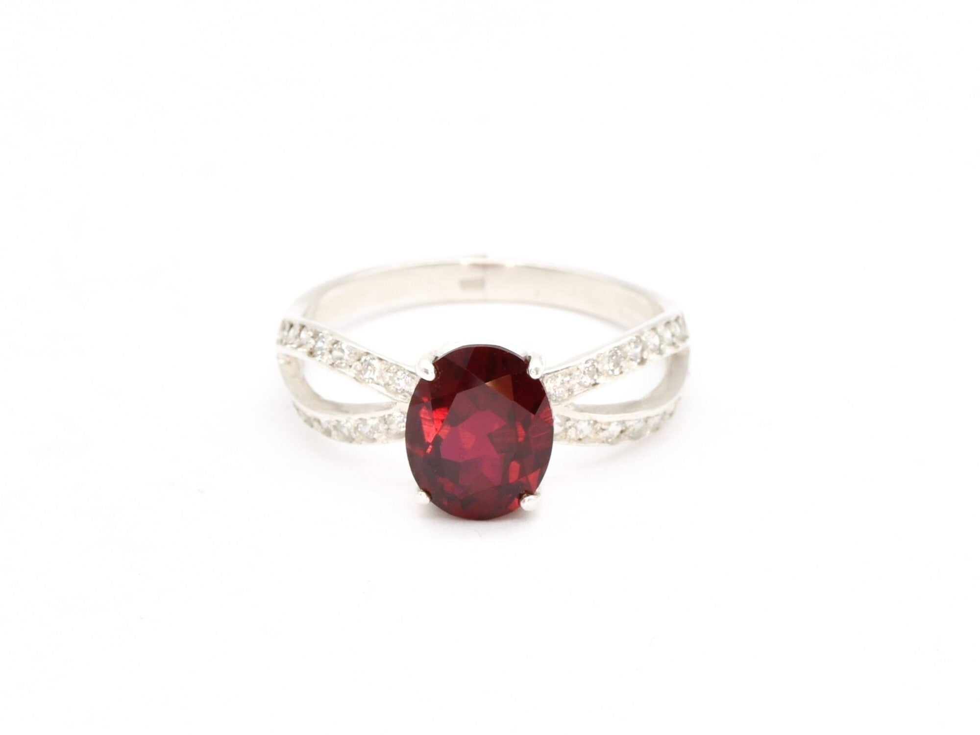 Created Ruby Ring made in 925 Sterling Silver with Oval Created Red Ruby in Solitaire with Accents setting, July Birthstone gift idea, symbolizes nobility, purity, and passion, ideal for everyday wear and perfect for birthday gifting and special occasions.