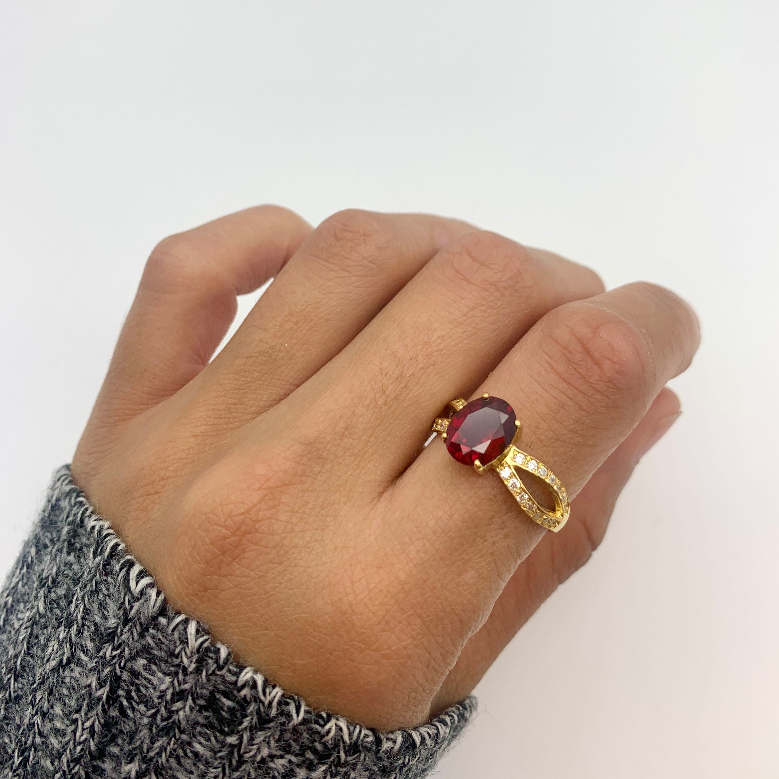 Elegant 18k Gold Vermeil Ruby Ring featuring a vibrant Oval Created Red Ruby, perfect for birthdays and special occasions.