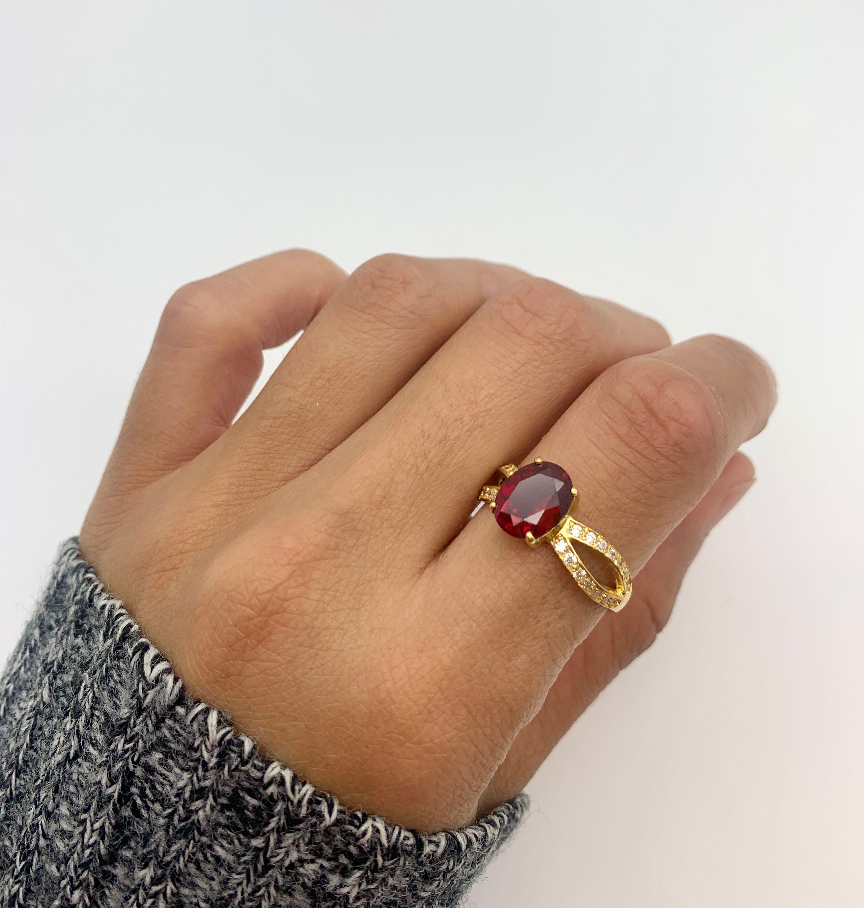 Elegant 18k Gold Vermeil Ruby Ring featuring a vibrant Oval Created Red Ruby, perfect for birthdays and special occasions.