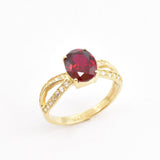 Created Ruby Ring made in 18k Gold Vermeil with Oval Created Red Ruby in Solitaire with Accents setting, July Birthstone gift idea, symbolizes nobility, purity, and passion, ideal for everyday wear and perfect for birthday gifting and special occasions.