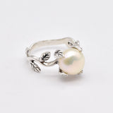 Leaf Pearl Ring - Natural Pearl Band - Pearl Statement Ring