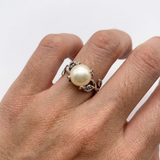 Leaf Pearl Ring - Natural Pearl Band - Pearl Statement Ring