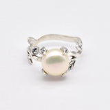 Leaf Pearl Ring - Natural Pearl Band - Pearl Statement Ring