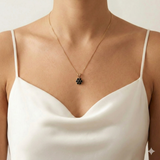 Gold Onyx Necklace - Flower Onyx Pendant - Gold Daisy Necklace