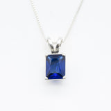 Created Sapphire Pendant made in 925 Sterling Silver with Baguette Created Blue Sapphire in Prong setting, September Birthstone gift idea, symbolizes sincerity, truth, and faithfulness, ideal for everyday wear and perfect for birthday gifting and special occasions.
