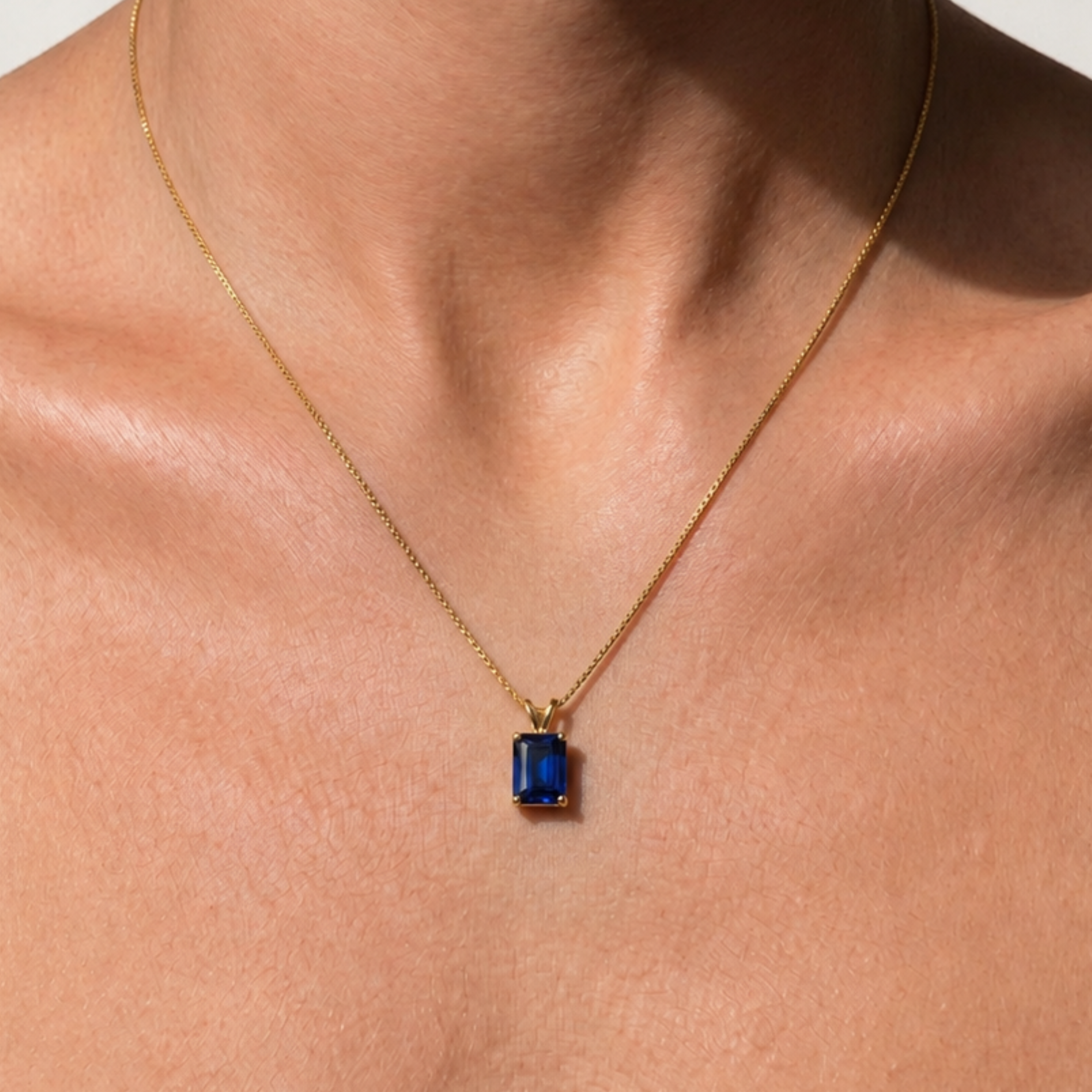 Elegant 18k Gold Vermeil Pendant featuring Baguette Created Blue Sapphire, perfect September birthstone gift for special occasions.