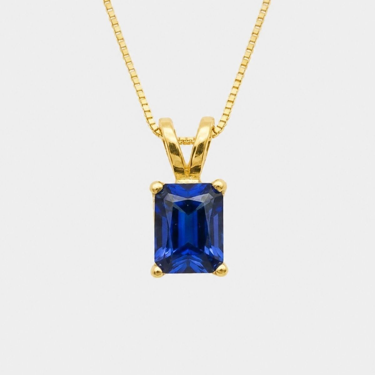 Created Sapphire Pendant made in 18k Gold Vermeil with Baguette Created Blue Sapphire in Prong setting, September Birthstone gift idea, symbolizes sincerity, truth, and faithfulness, ideal for everyday wear and perfect for birthday gifting and special occasions.