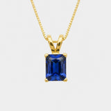 Created Sapphire Pendant made in 18k Gold Vermeil with Baguette Created Blue Sapphire in Prong setting, September Birthstone gift idea, symbolizes sincerity, truth, and faithfulness, ideal for everyday wear and perfect for birthday gifting and special occasions.