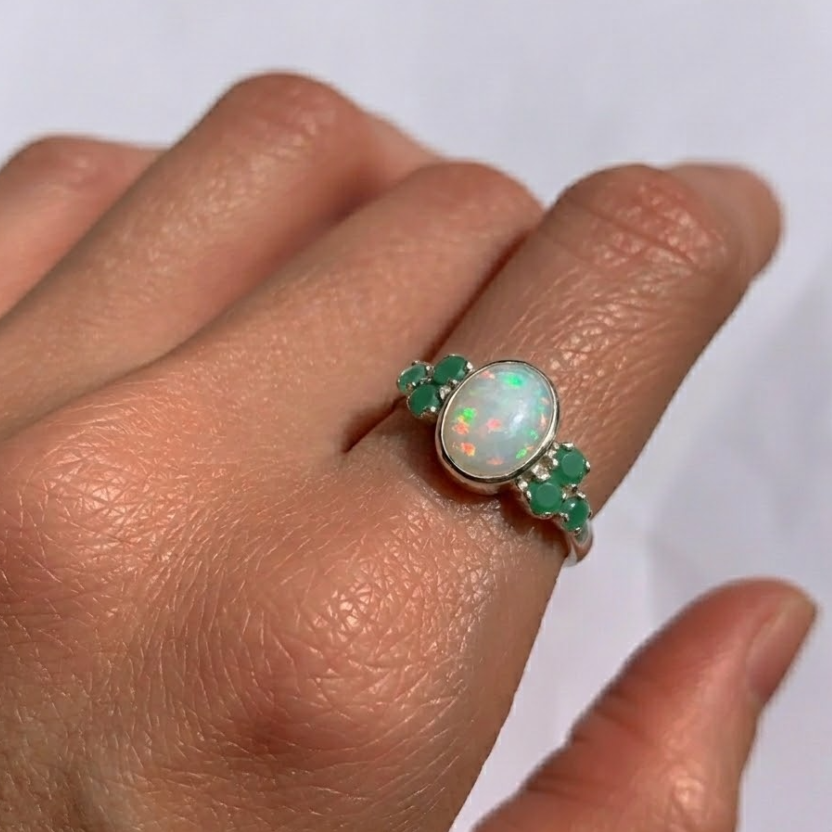 Natural Ethiopian opal ring with oval fire opal in 925 sterling silver bezel, October birthstone gift.
