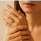 Two Stone Emerald Gold Ring - Statement Emerald Ring - Natural Emerald Ring