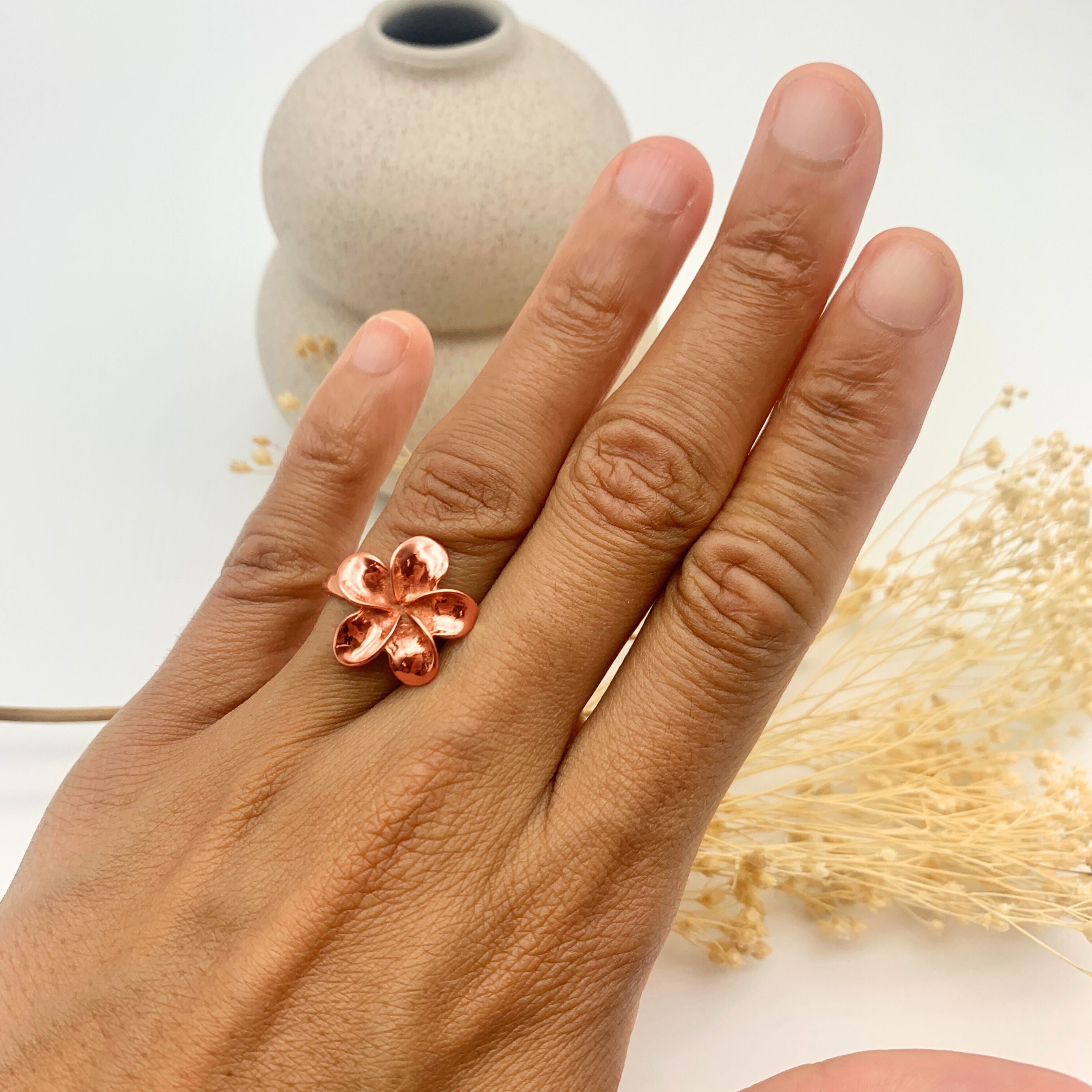 Large Floral Ring Pink Flower Ring Rose Gold Hawaiian Ring Large