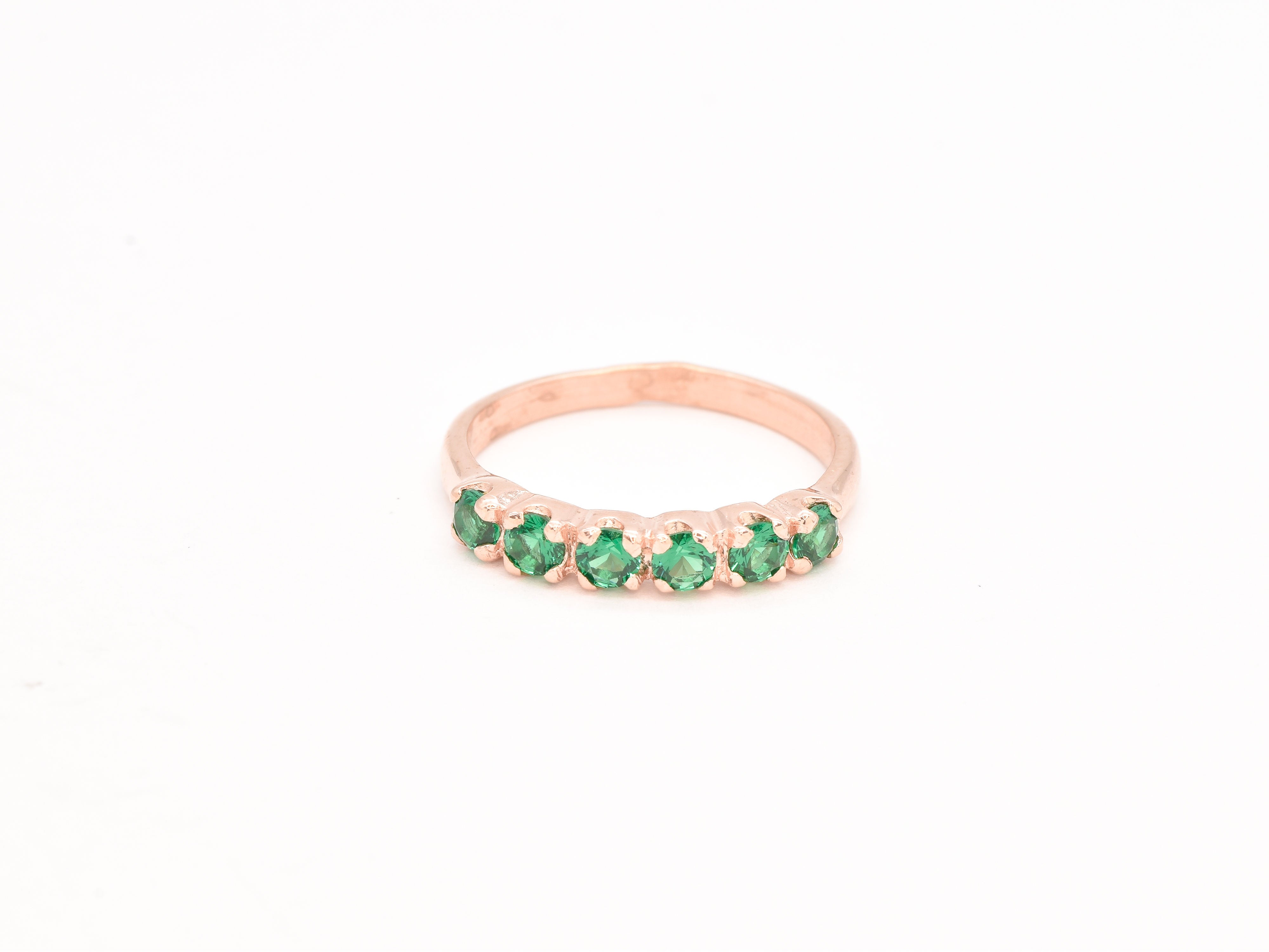 Created Emerald Ring made in Rose Gold Vermeil with Round Created Green Emerald in Channel-Set setting, May Birthstone gift idea, symbolizes, ideal for everyday wear and perfect for birthday gifting and special occasions.