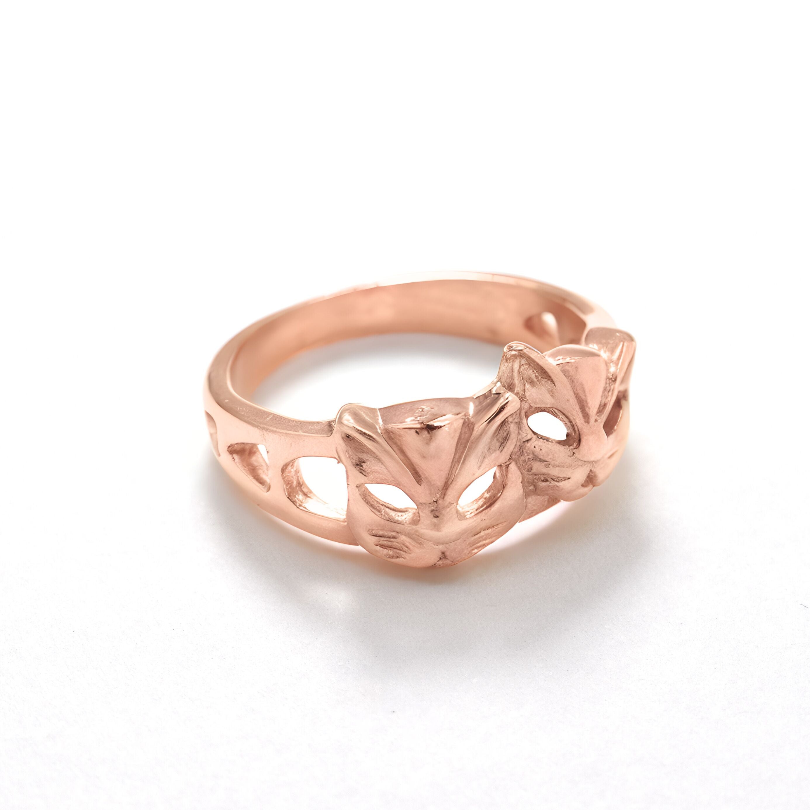 Gold Cat Ring, Cat Face Ring, Two Cats Ring, Cat Band, Kitty Ring, Cat Mask Ring, Kitten Ring, Animal Ring, Gold Plated Ring, Gold Vermeil