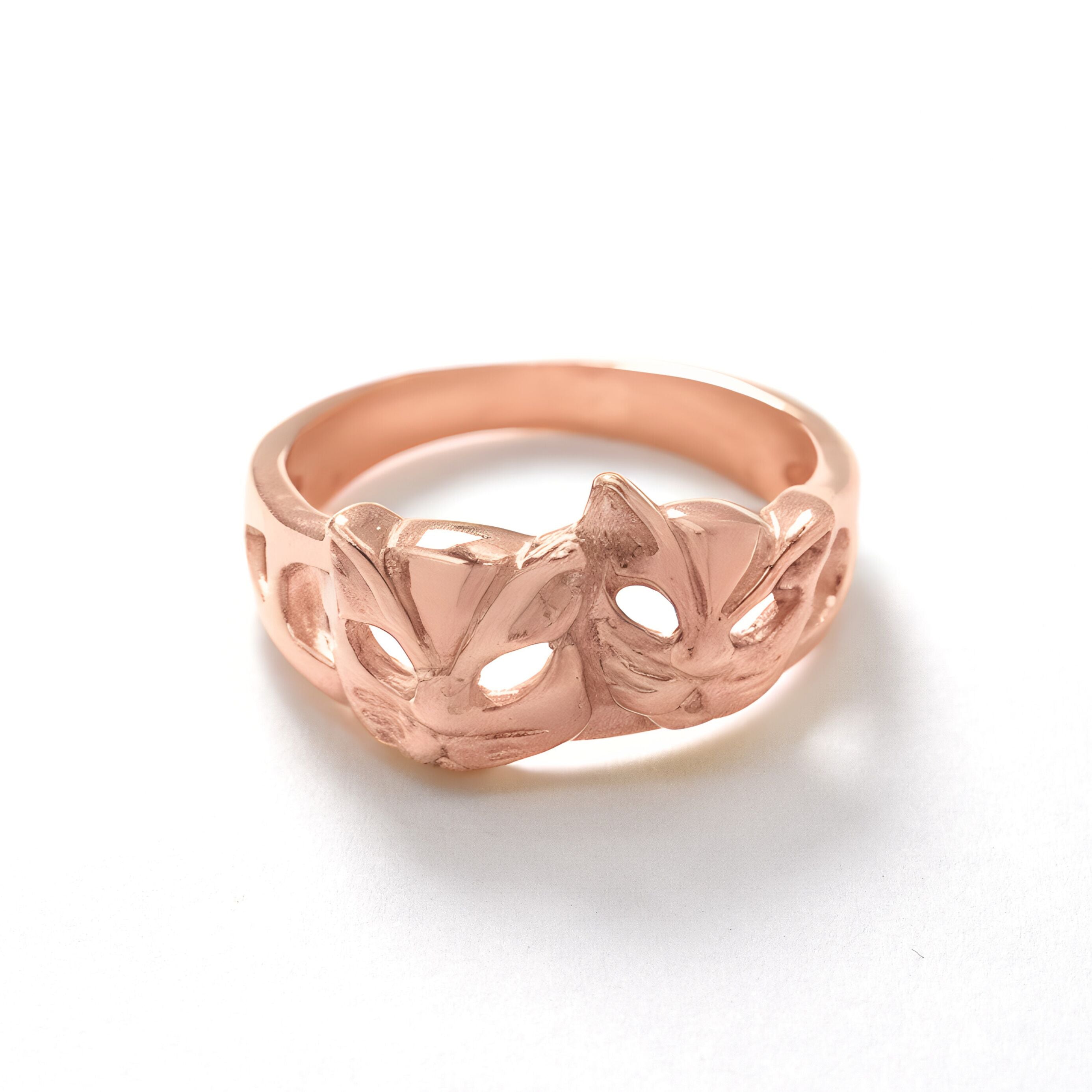 Gold Cat Ring, Cat Face Ring, Two Cats Ring, Cat Band, Kitty Ring, Cat Mask Ring, Kitten Ring, Animal Ring, Gold Plated Ring, Gold Vermeil