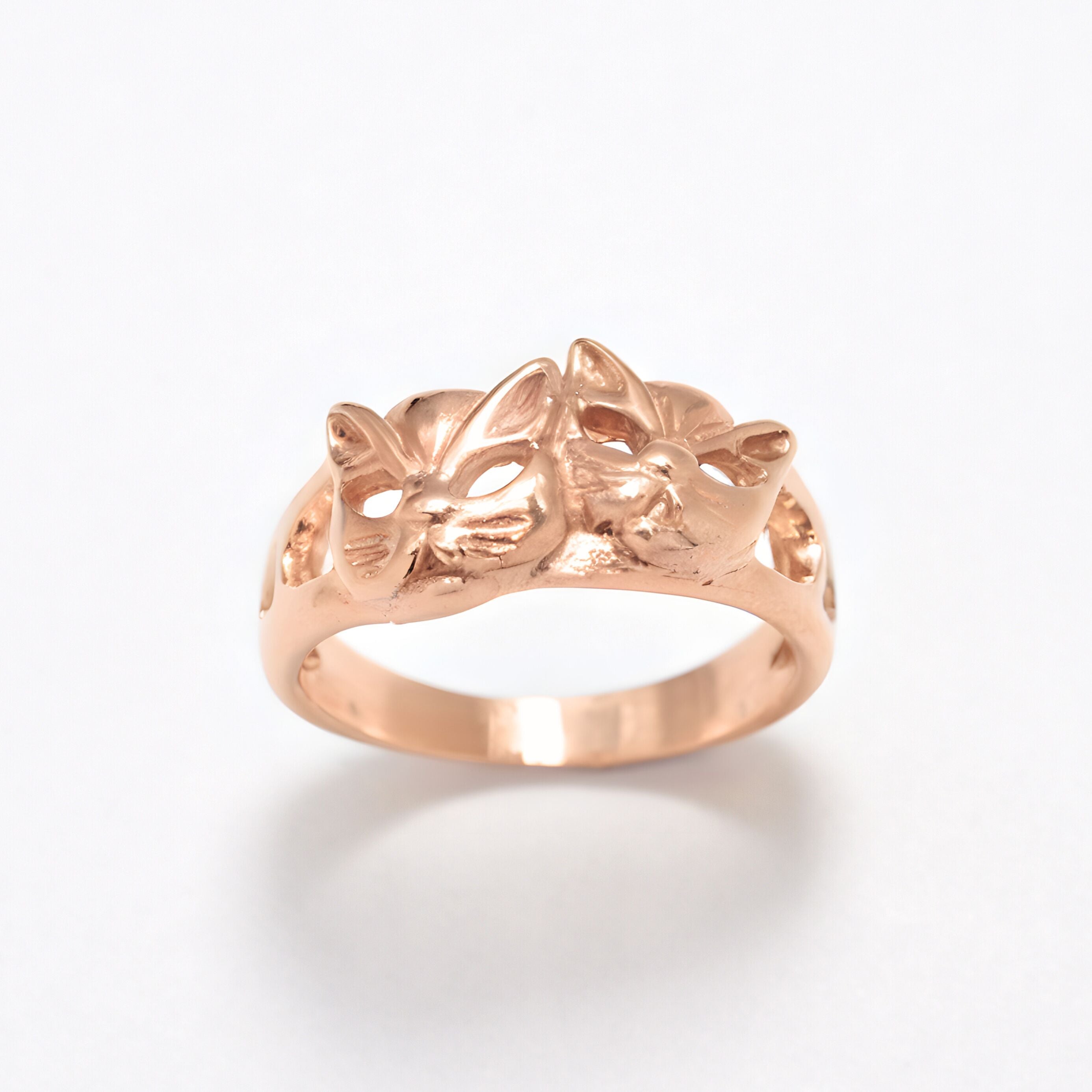 Gold Cat Ring, Cat Face Ring, Two Cats Ring, Cat Band, Kitty Ring, Cat Mask Ring, Kitten Ring, Animal Ring, Gold Plated Ring, Gold Vermeil