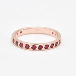 Created Ruby Ring made in Rose Gold Vermeil with Round Created Red Ruby in Channel-Set setting, July Birthstone gift idea, symbolizes nobility, purity, and passion, ideal for everyday wear and perfect for birthday gifting and special occasions.