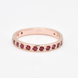 Created Ruby Ring made in Rose Gold Vermeil with Round Created Red Ruby in Channel-Set setting, July Birthstone gift idea, symbolizes nobility, purity, and passion, ideal for everyday wear and perfect for birthday gifting and special occasions.
