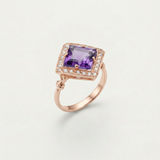 Square Amethyst Ring - Genuine Amethyst Ring - Amethyst Vintage Ring