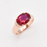 Created Ruby Ring made in Rose Gold Vermeil with Oval Created Red Ruby in Solitaire setting, July Birthstone gift idea, symbolizes nobility, purity, and passion, ideal for everyday wear and perfect for birthday gifting and special occasions.