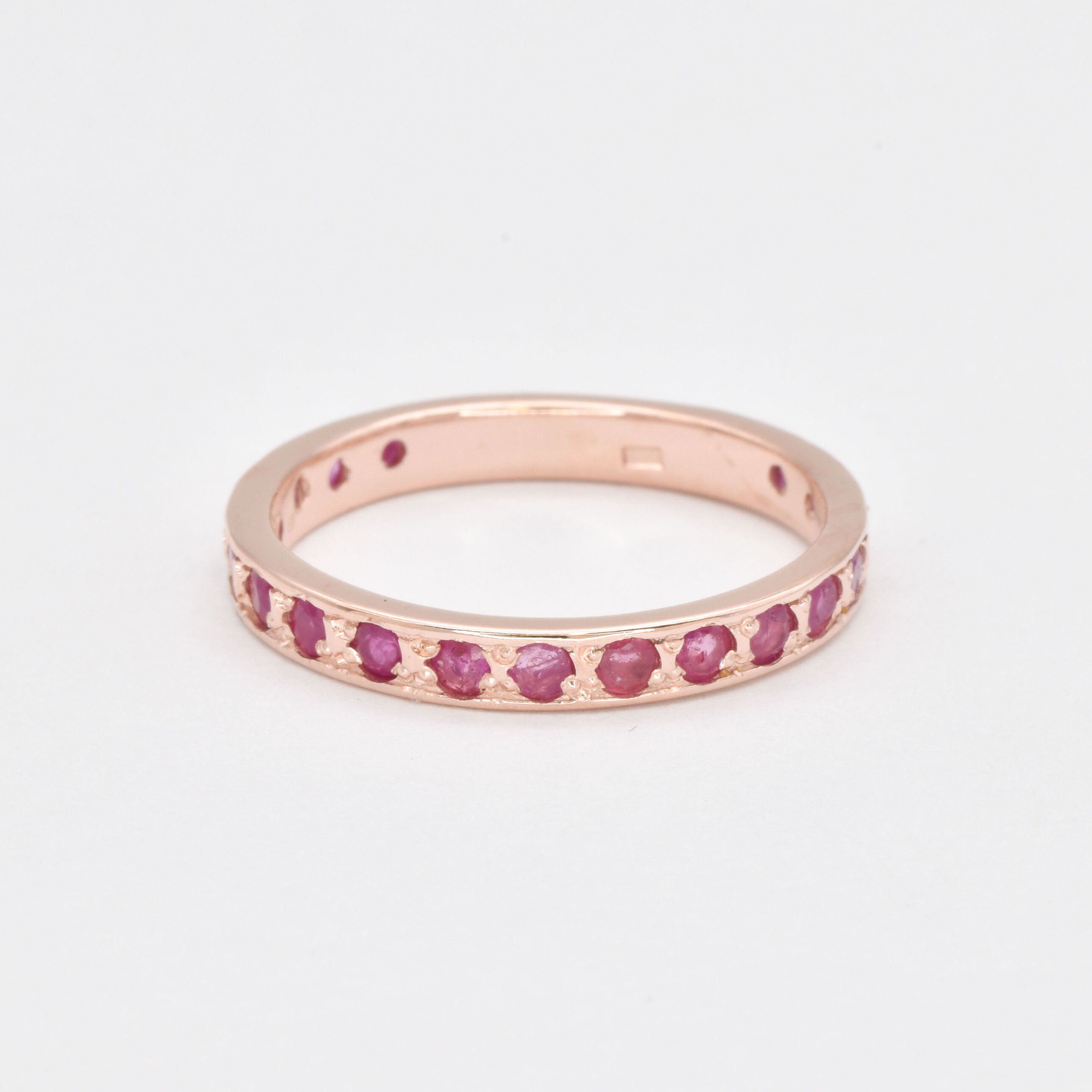 Natural Ruby Ring made in Rose Gold Vermeil with Round Natural Red Ruby in Channel-Set setting, July Birthstone gift idea, symbolizes nobility, purity, and passion, ideal for everyday wear and perfect for birthday gifting and special occasions.