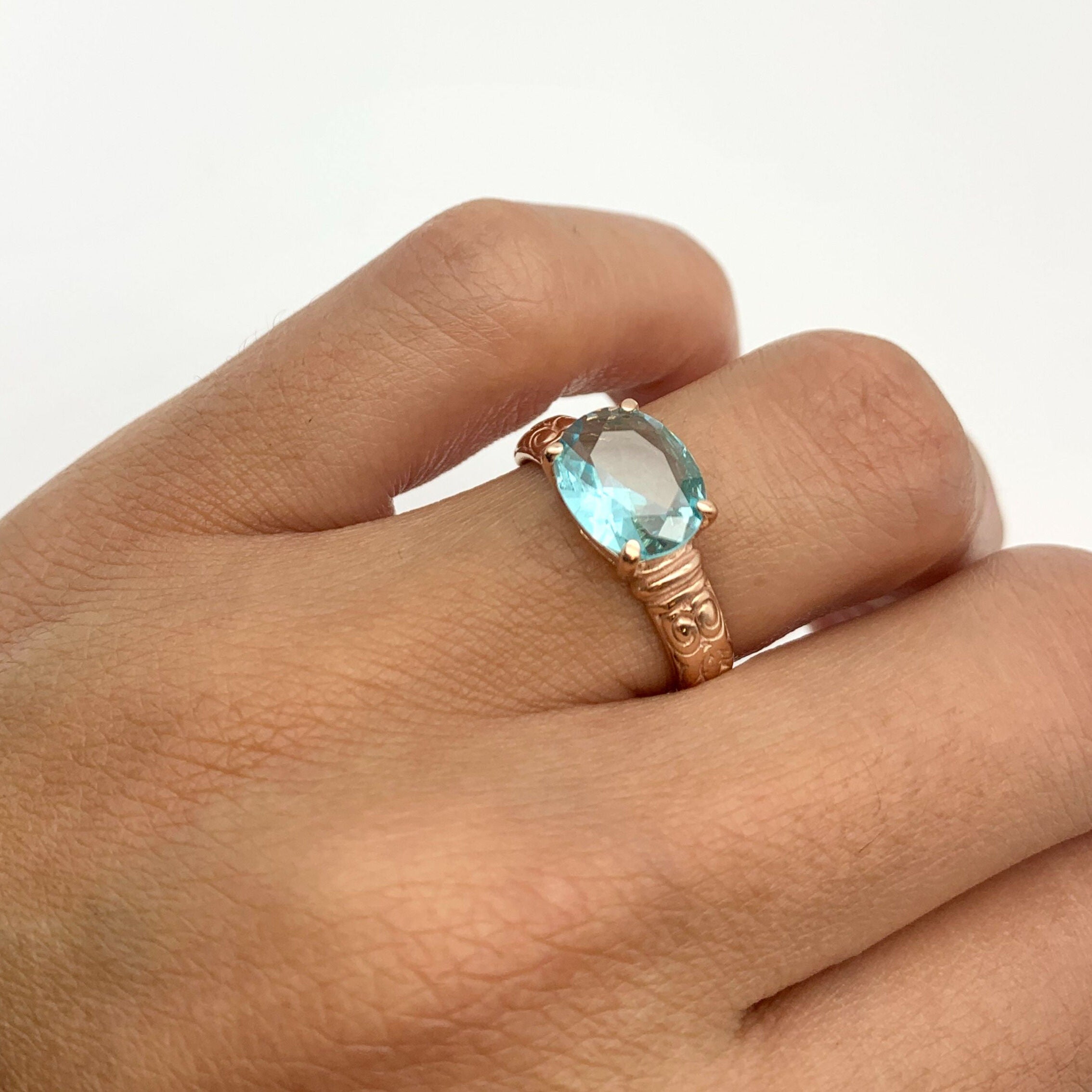 Aquamarine Ring, Created Aquamarine, Horizontal Ring, Blue Vintage Ring, Blue Diamond Ring, Vintage Rings, Solid Silver Ring, Aquamarine(1)